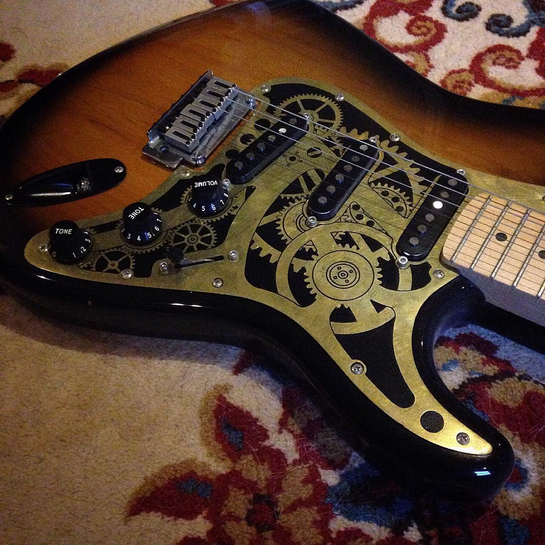 Rare chance at a Steampunk Strat pick guard! http://con-or-bust.org/author/186/