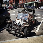 Stumbled across this wonderfully executed post apocalyptic steampunk rat buggy in Camden, ME. I want one!
